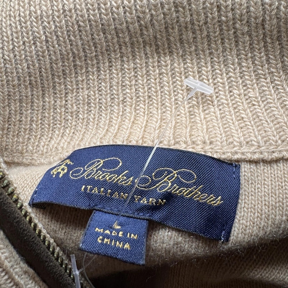 Brooks Brothers NWT Men L Heavyweight Merino Cashmere 1/4 Zip Italian Yarn Beige - Picture 3 of 10